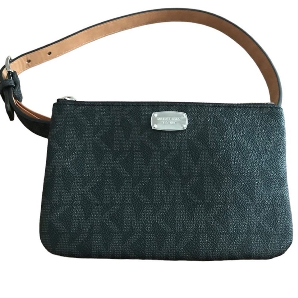 Michael Kors Black and Tan Belt Bag with Signature Design